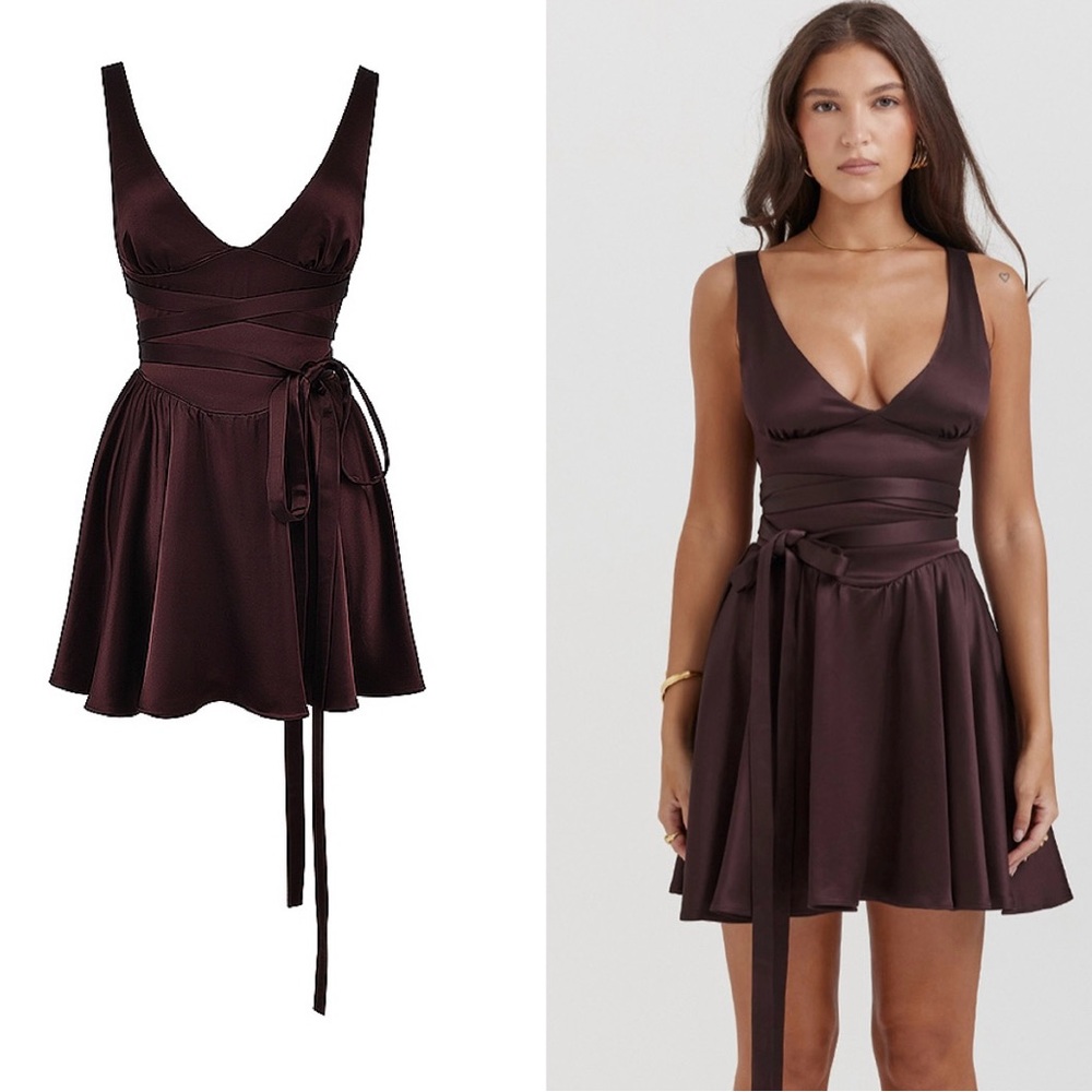 House of CB - Shiema rich brown mini dress (XS) NWT - Picture 4 of 10